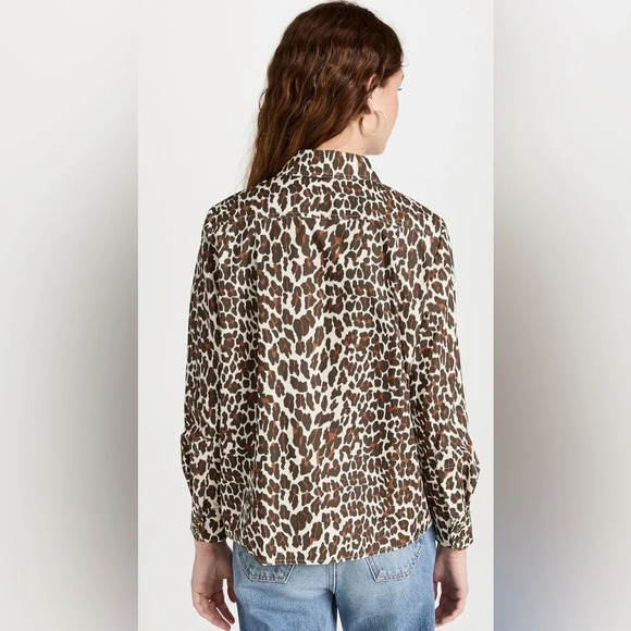 Tory Burch Reva Leopard Poplin Shirt Long Sleeve Button Down - Picture 6 of 7